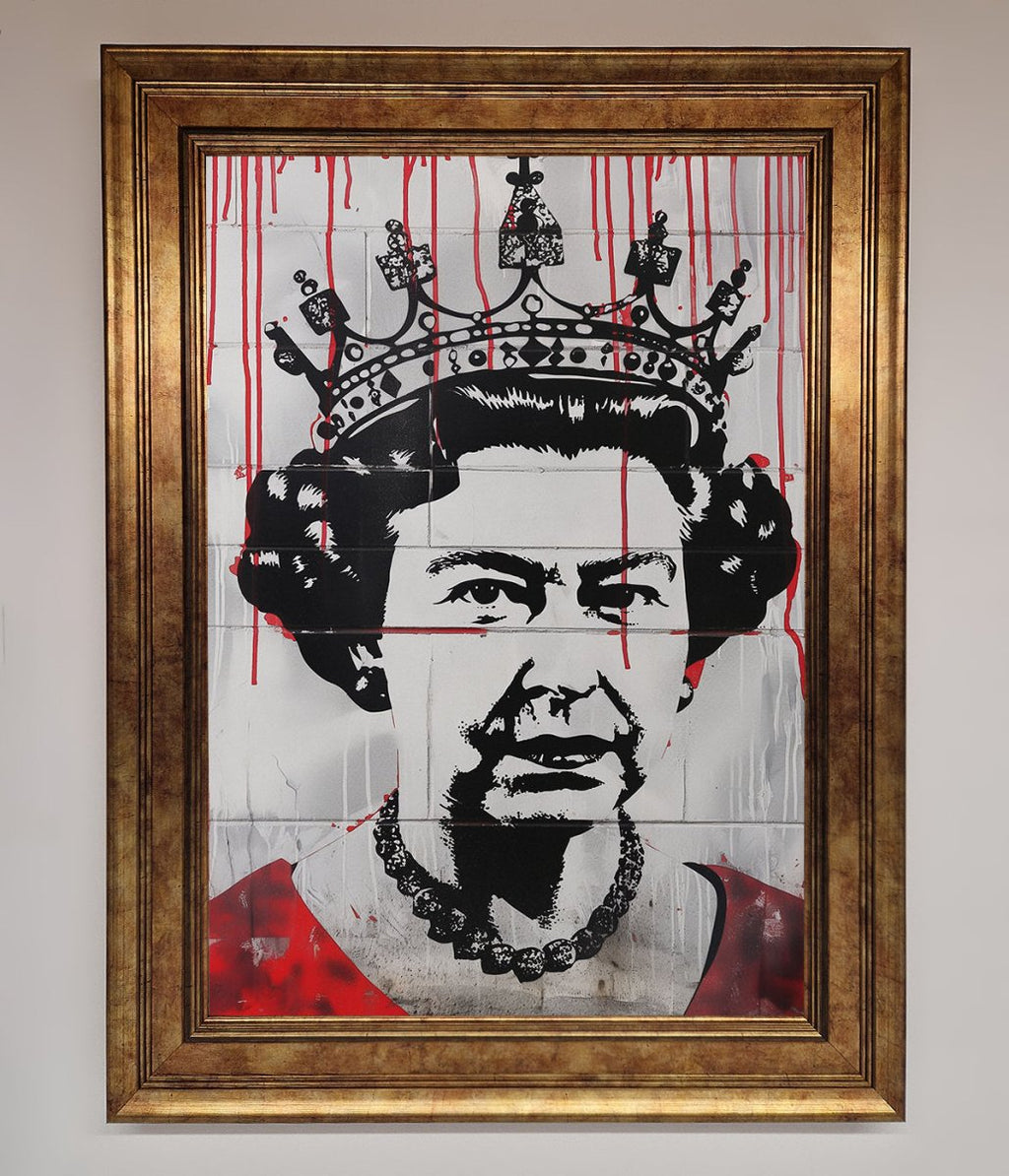 Queen Elizabeth Graffiti Red Blood Framed Poster