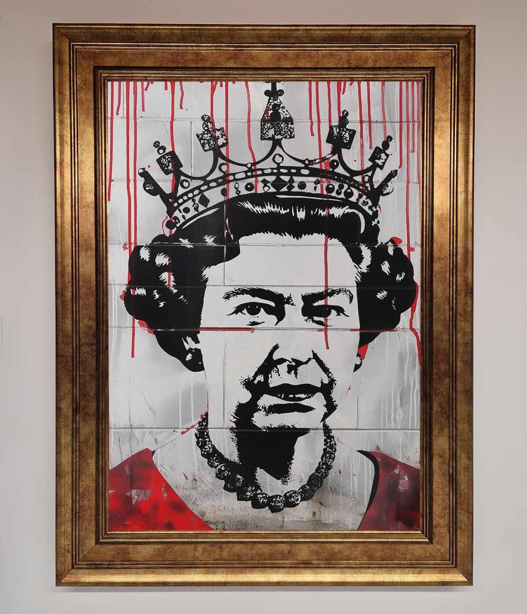 Queen Elizabeth Graffiti Red Blood Framed Poster
