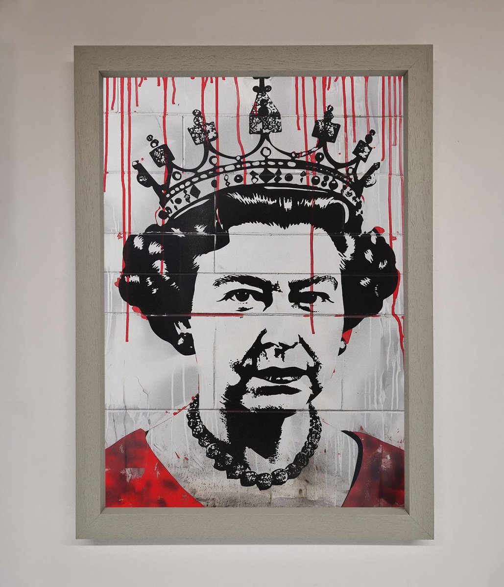 Queen Elizabeth Graffiti Red Blood Framed Poster