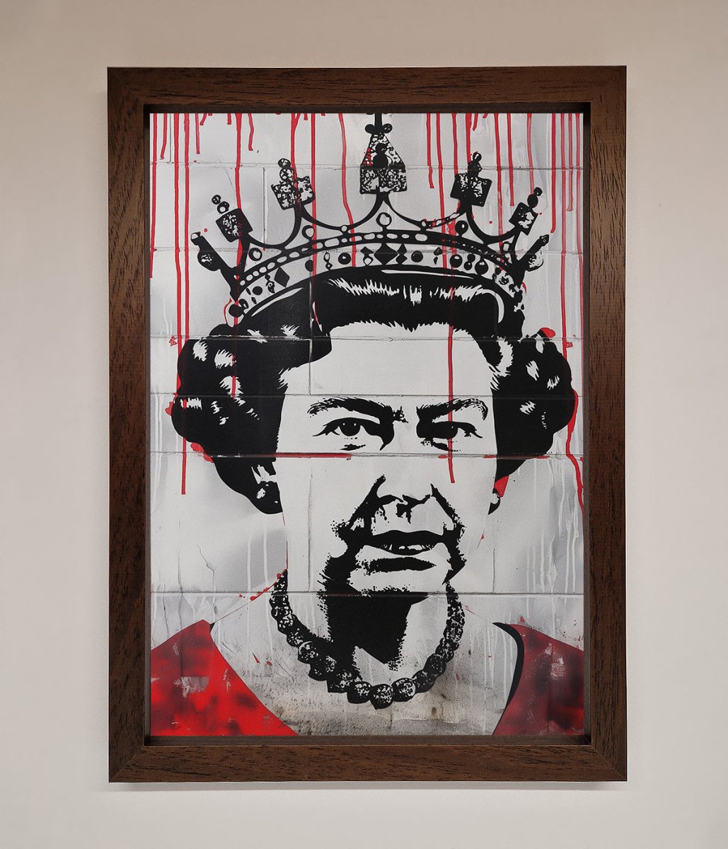 Queen Elizabeth Graffiti Red Blood Framed Poster