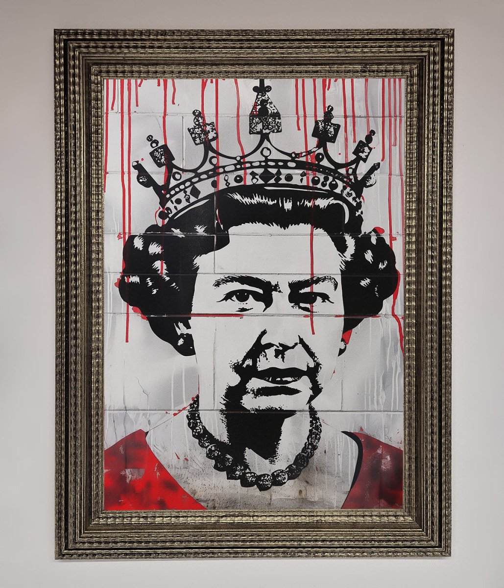 Queen Elizabeth Graffiti Red Blood Framed Poster