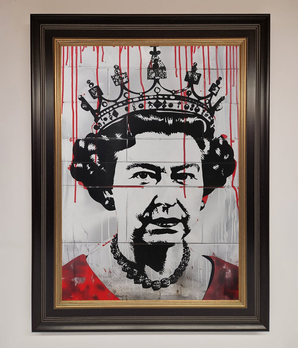 Queen Elizabeth Graffiti Red Blood Framed Poster