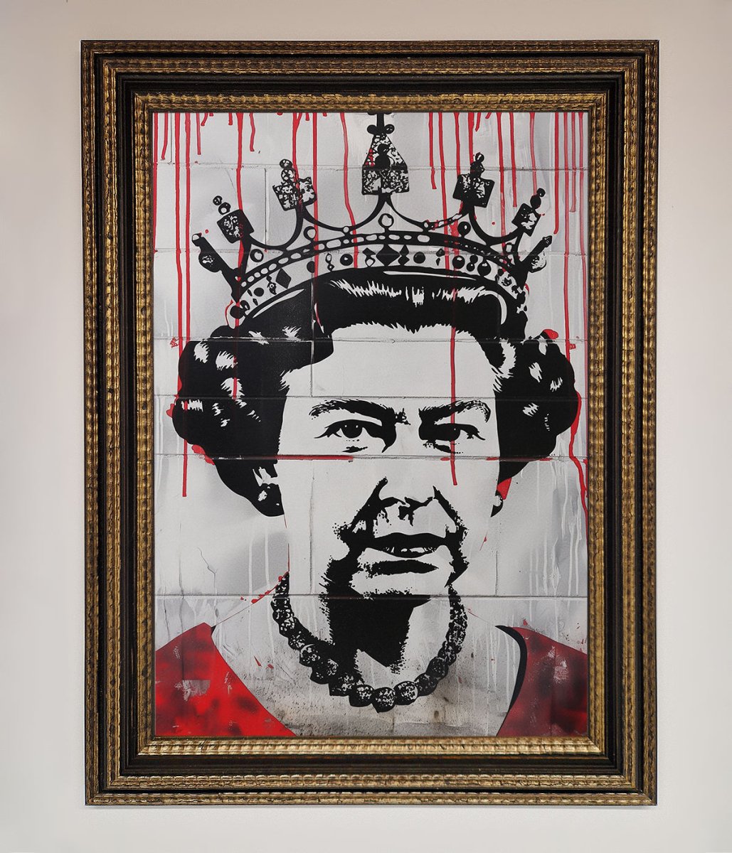 Queen Elizabeth Graffiti Red Blood Framed Poster