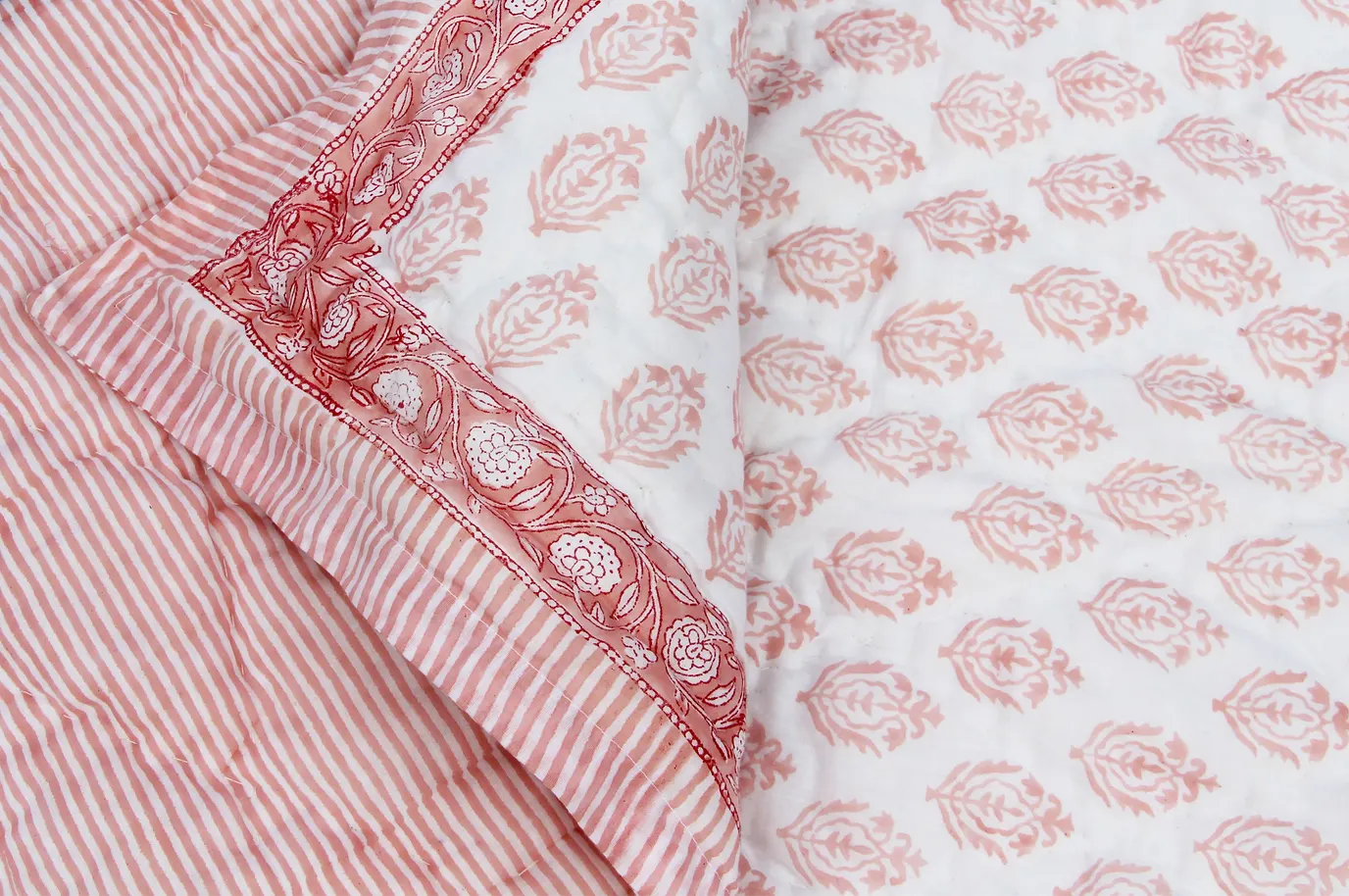 Rose Pink Hand Block Printed Organic Cotton Baby Quilt