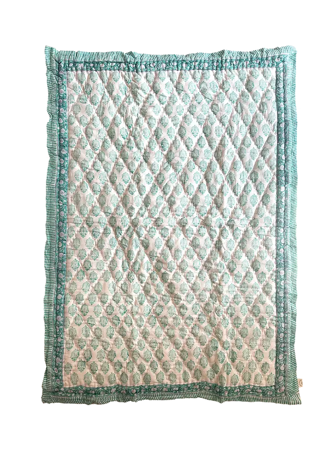 Sea Blue Hand Block Printed Baby Quilt
