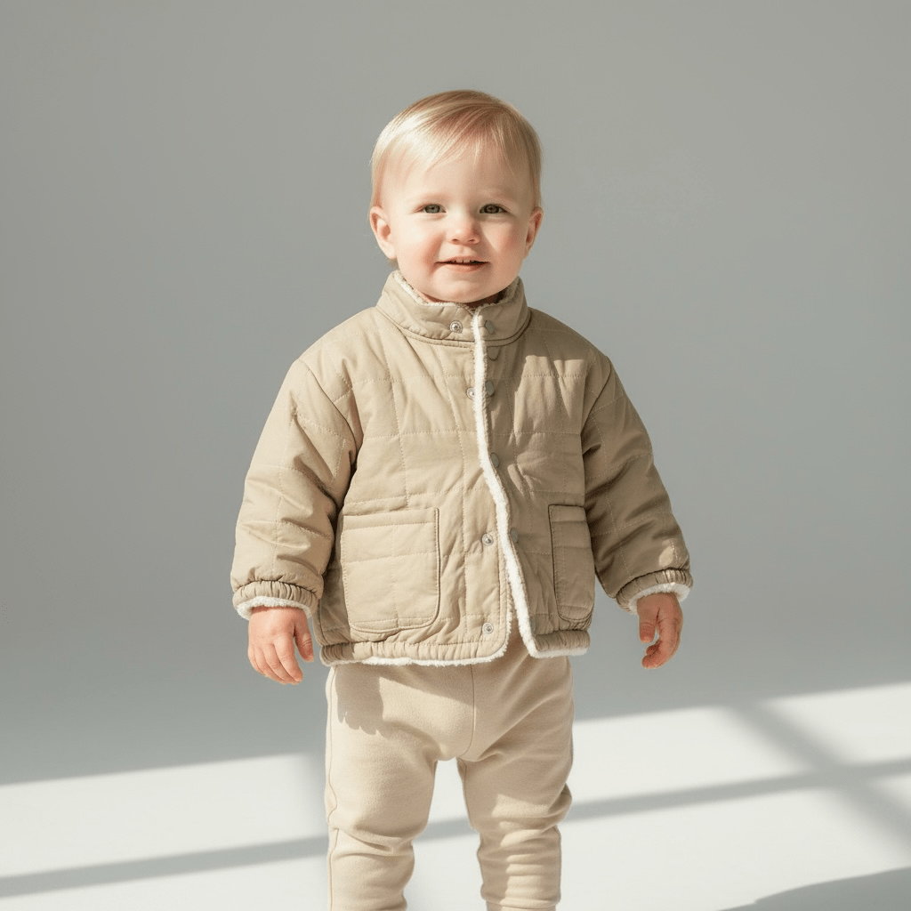 Quilted Padded Jacket in Beige