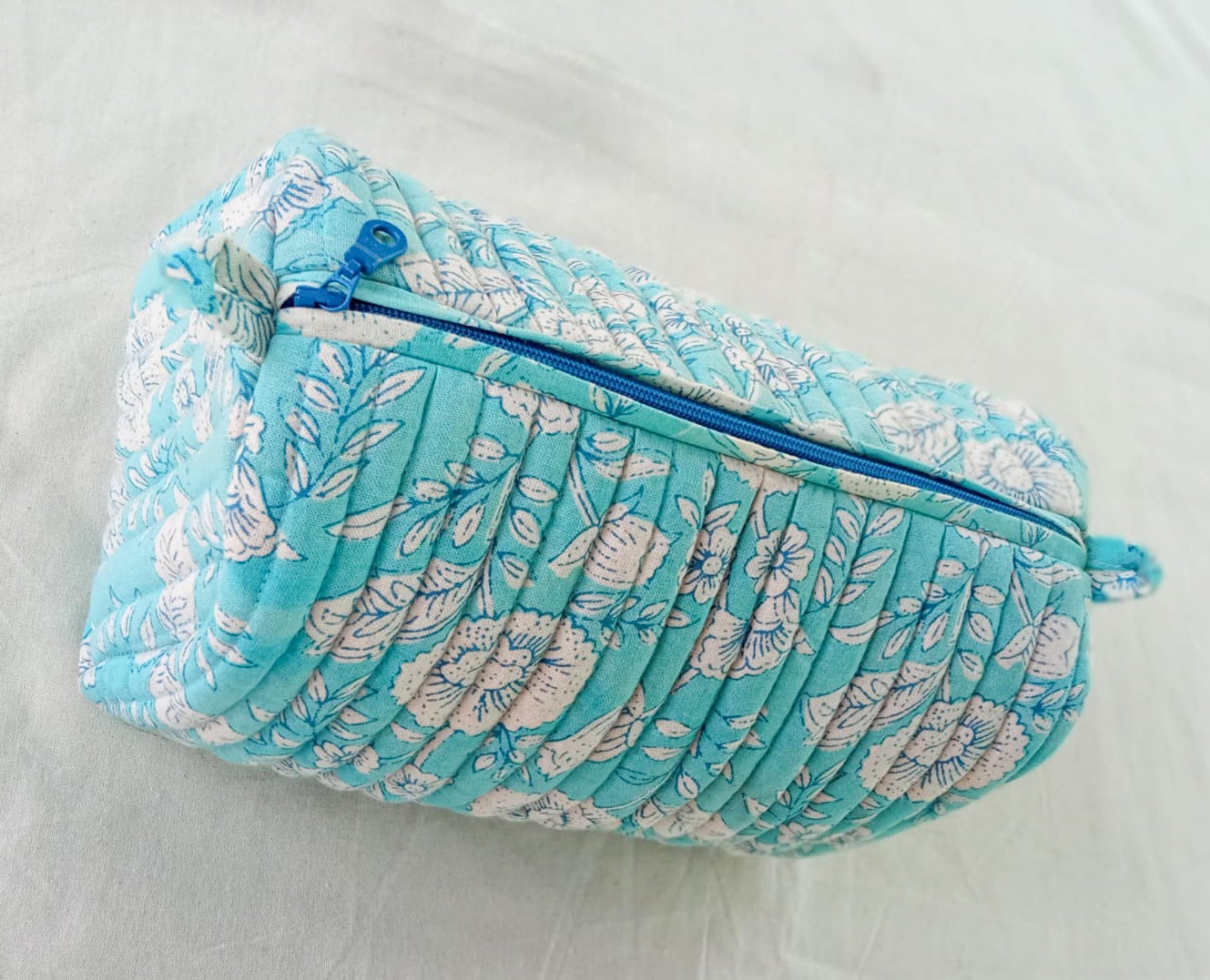 Large Quilted Block Print Makeup Bag