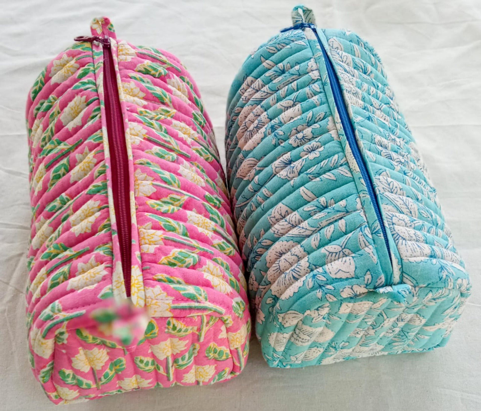 Large Quilted Block Print Makeup Bag