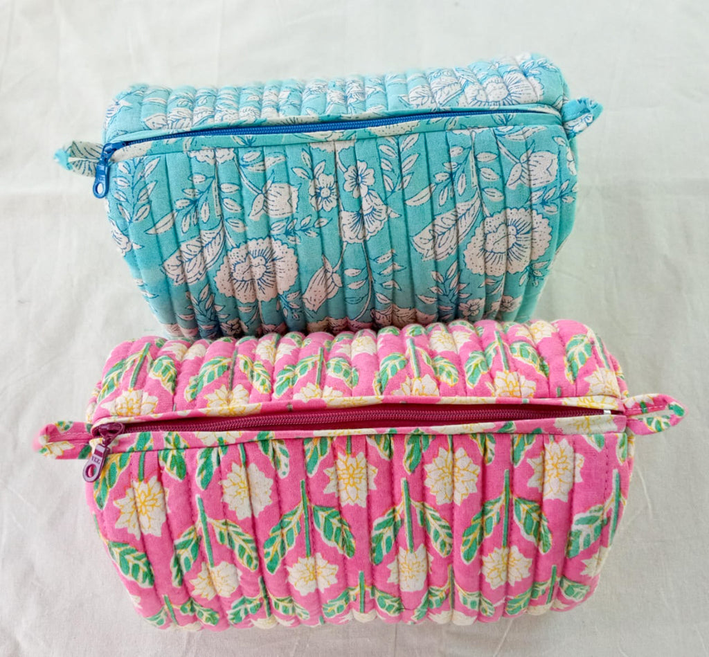 Large Quilted Block Print Makeup Bag