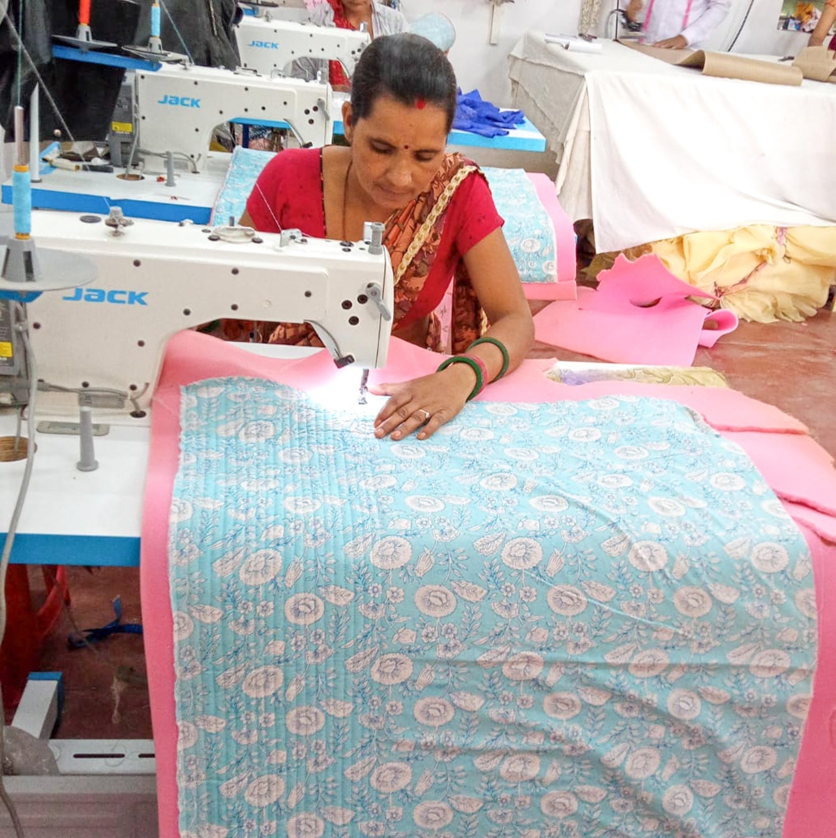 Large Quilted Block Print Makeup Bag