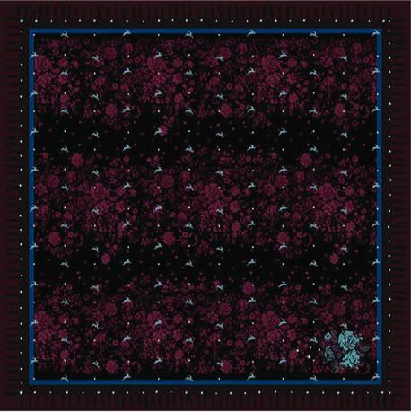 Burgundy Scarf with Bunnies and Florals Print