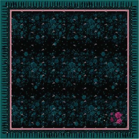 Teal Scarf with Bunnies and Florals Print