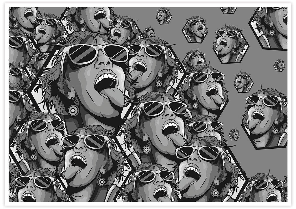 Rave Girl Monochrome Vector Illustration Print