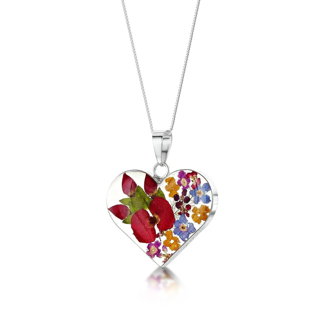 Real Flower Heart Necklace in Sterling Silver Handmade Pendant