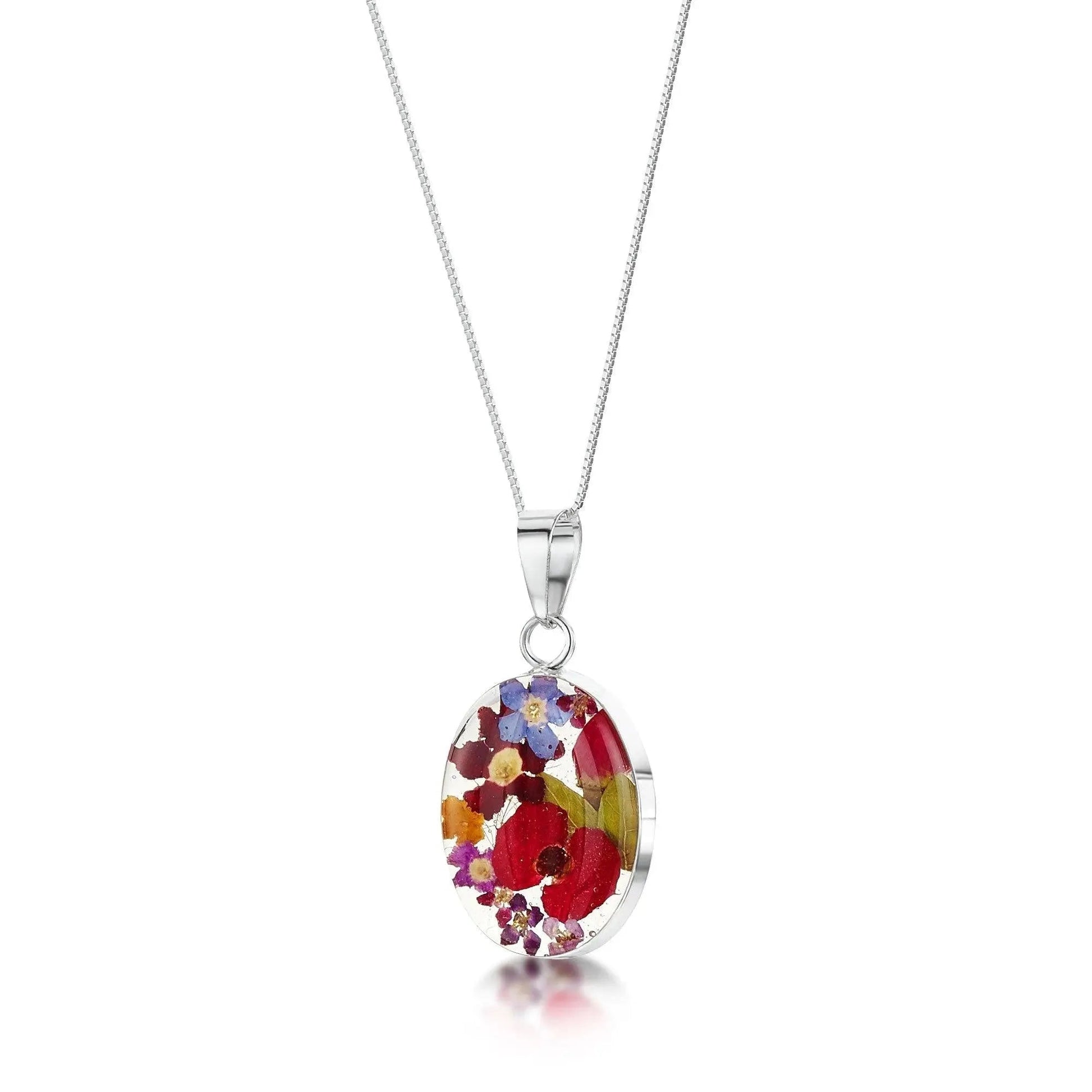 Real Flower Necklace Sterling Silver Oval Pendant