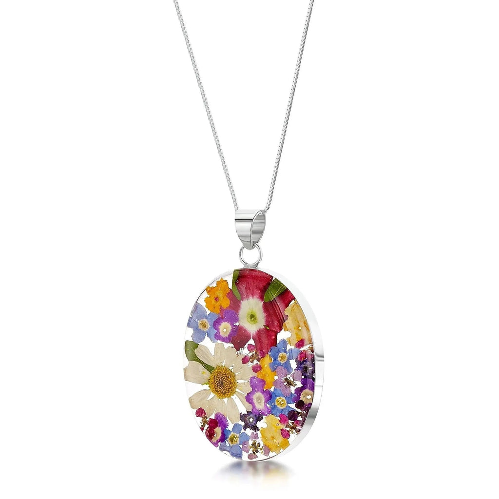 Real Flower Sterling Silver Oval Necklace