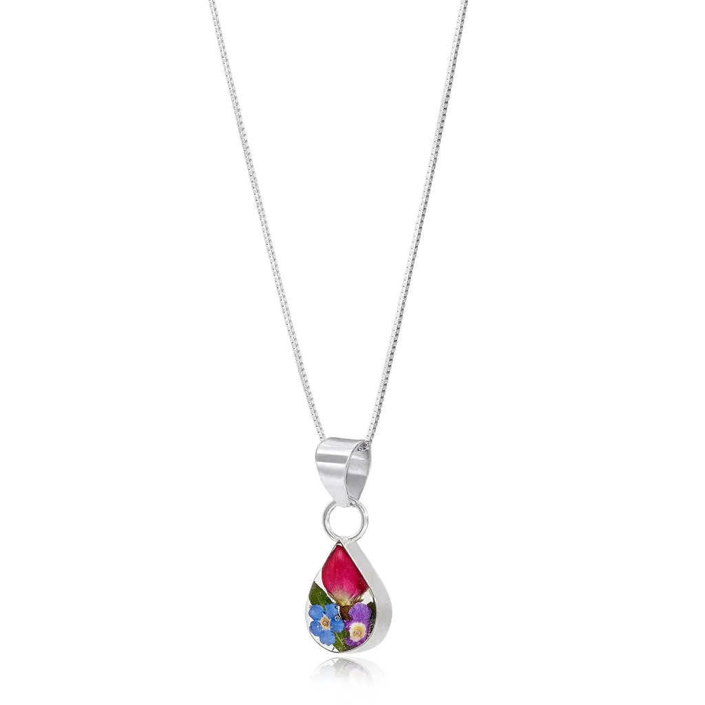 Real Flower Teardrop Pendant Necklace in Sterling Silver