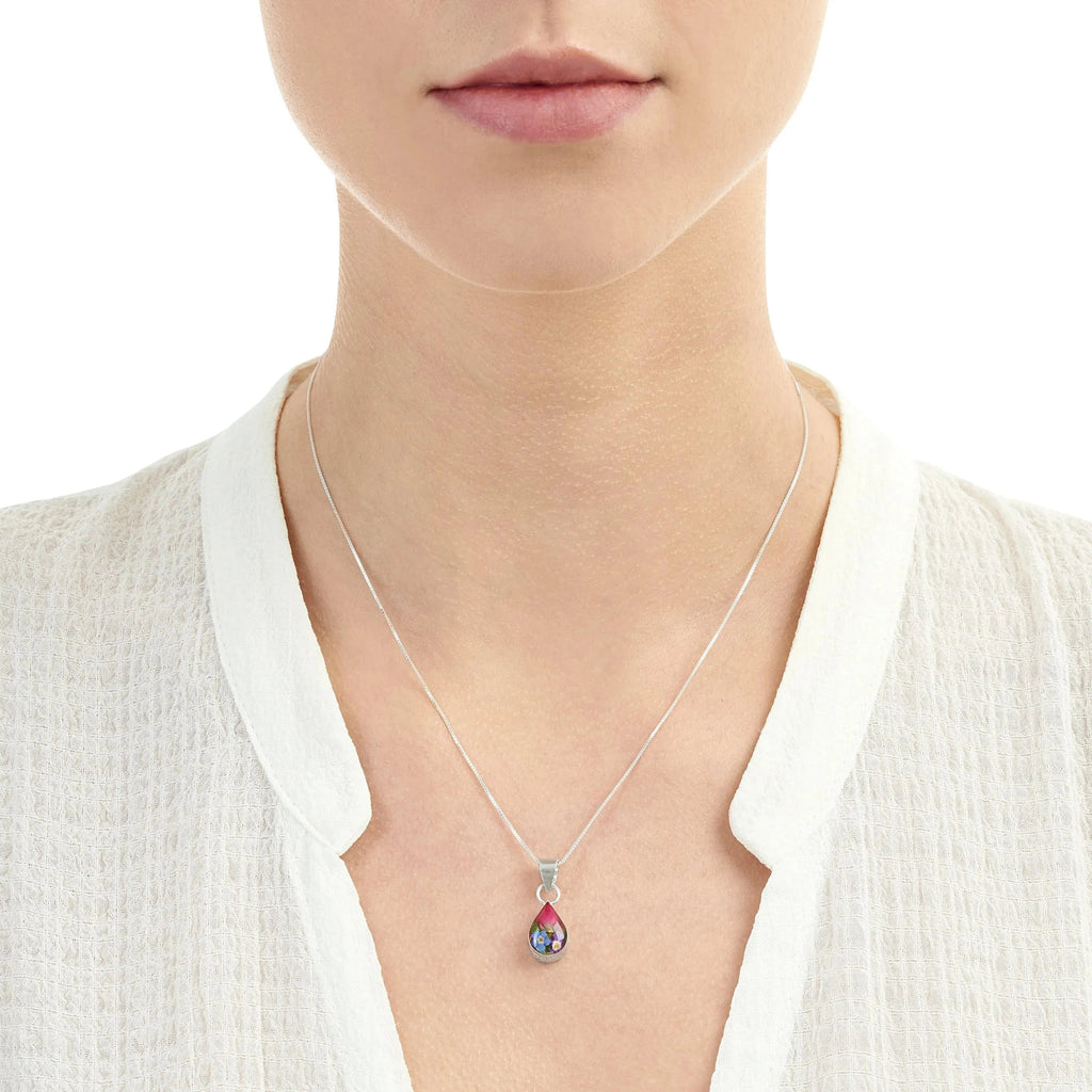 Real Flower Teardrop Pendant Necklace in Sterling Silver