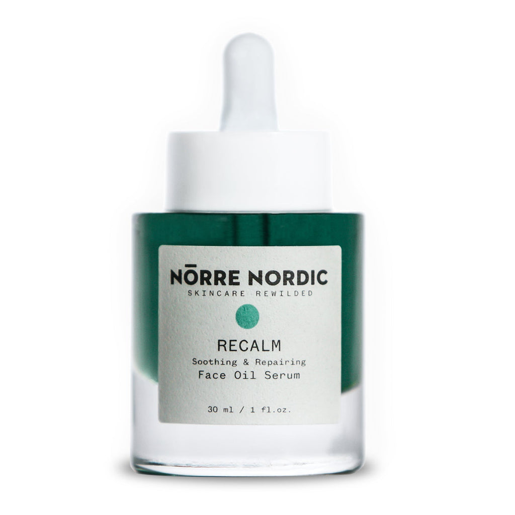 close-up of recalm face oil serum with arctic herbs for sensitive skin