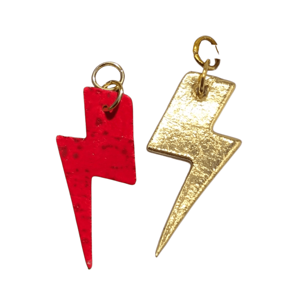Red and Gold Mini Lightning Bolt Cork Charms