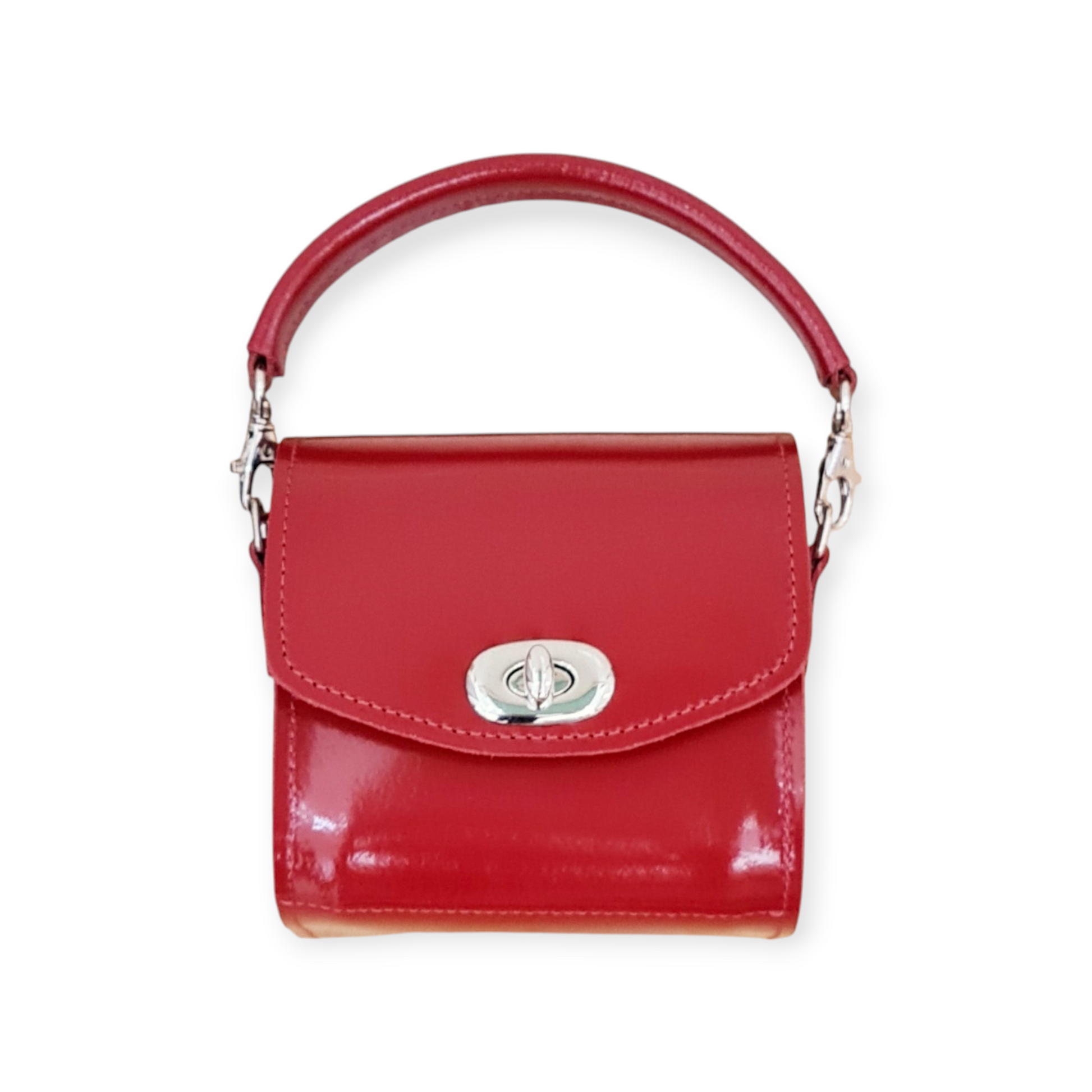 Red Handmade High Shine Leather Handbag