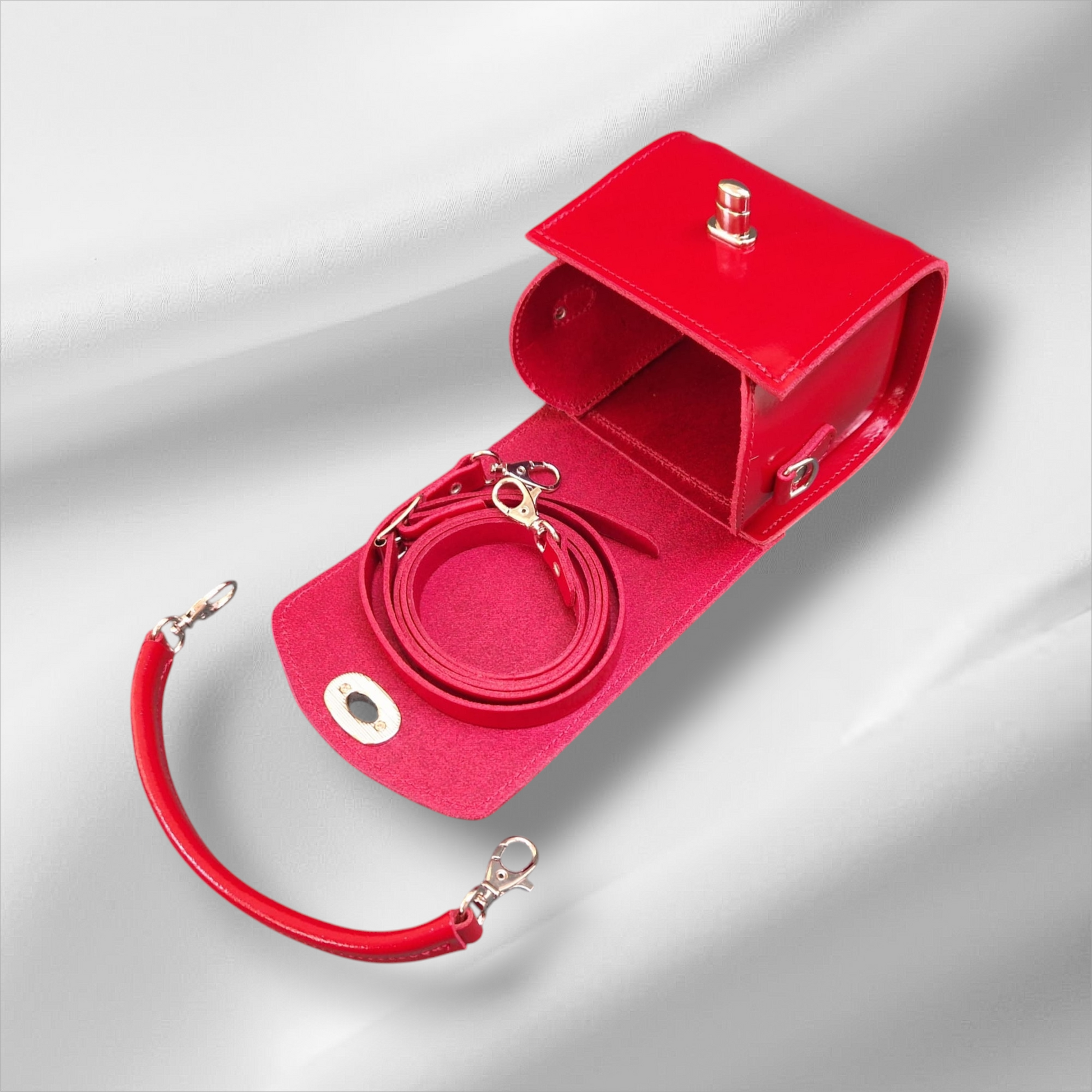 Red Handmade High Shine Leather Handbag