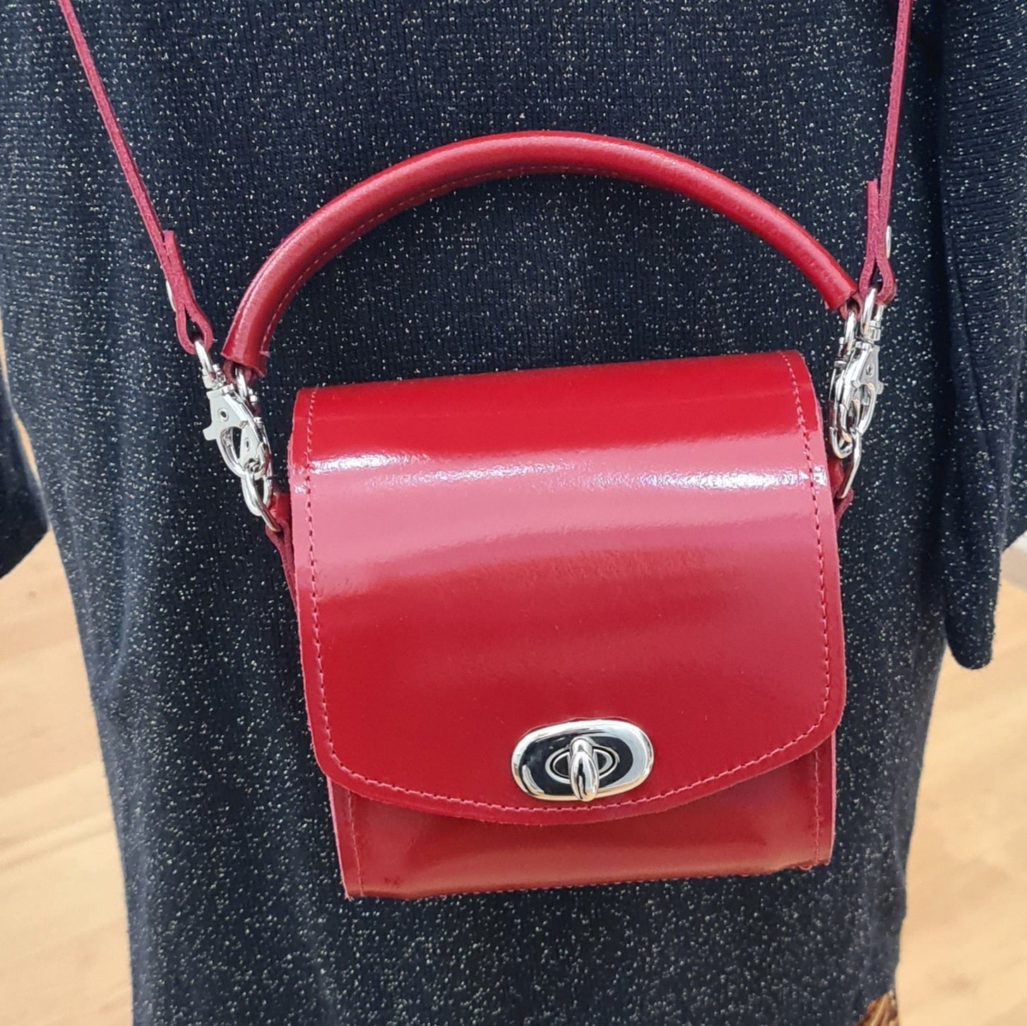 Red Handmade High Shine Leather Handbag