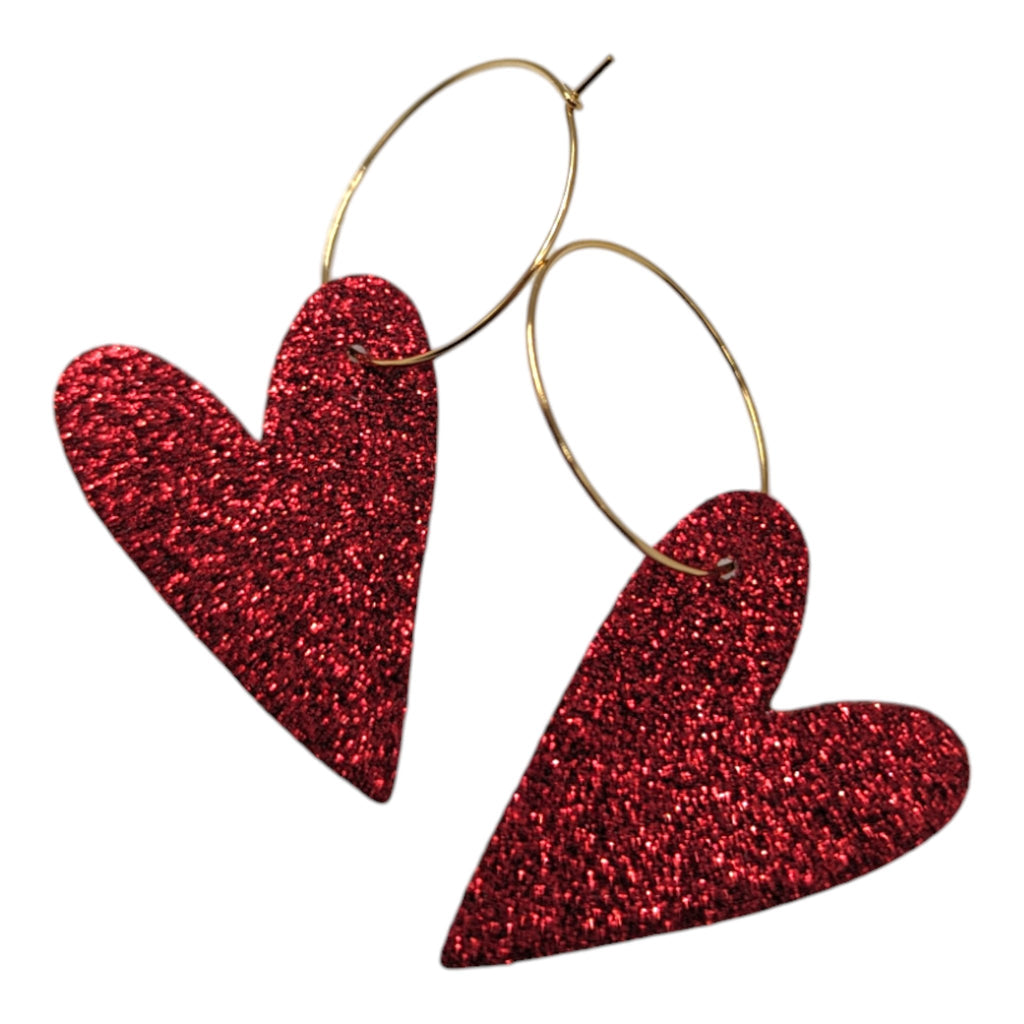 Red Glitter Heart Hoops