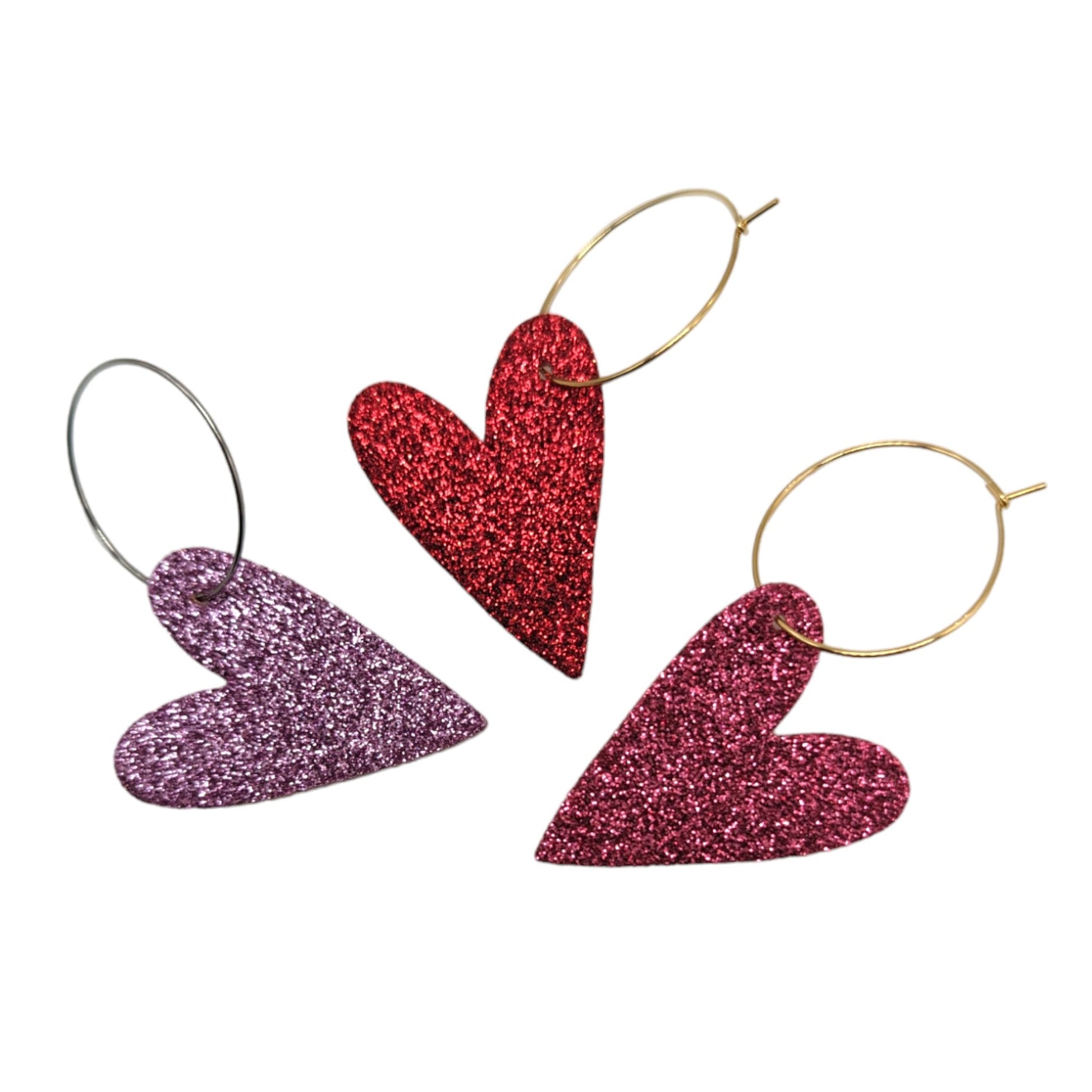 Red Glitter Heart Hoops