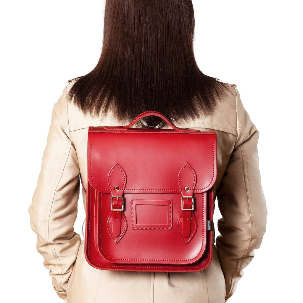Handmade Leather City Backpack in Red