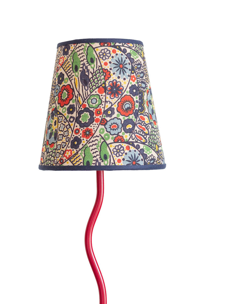 Woodblock Linen Lampshade with Blue Trim