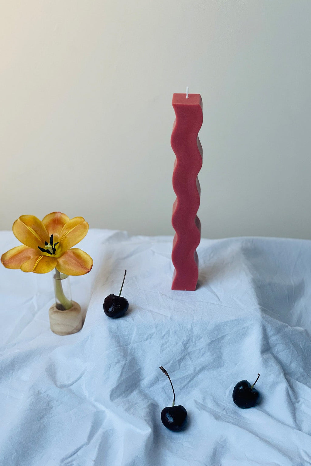 Wavy Pillar Candle in Pastel Colours