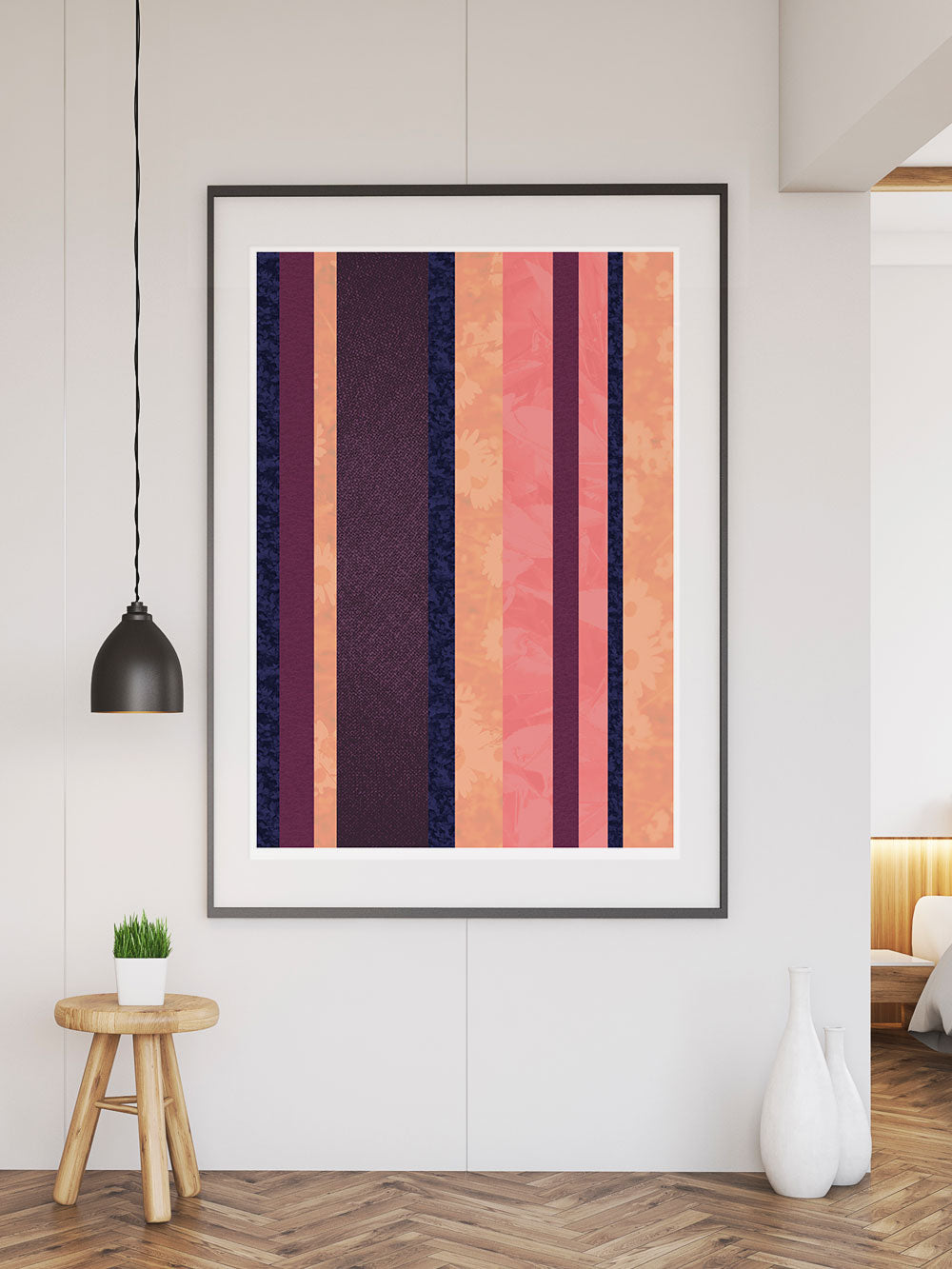 Retro Stripes Art Print in Muted Pinks and Purples