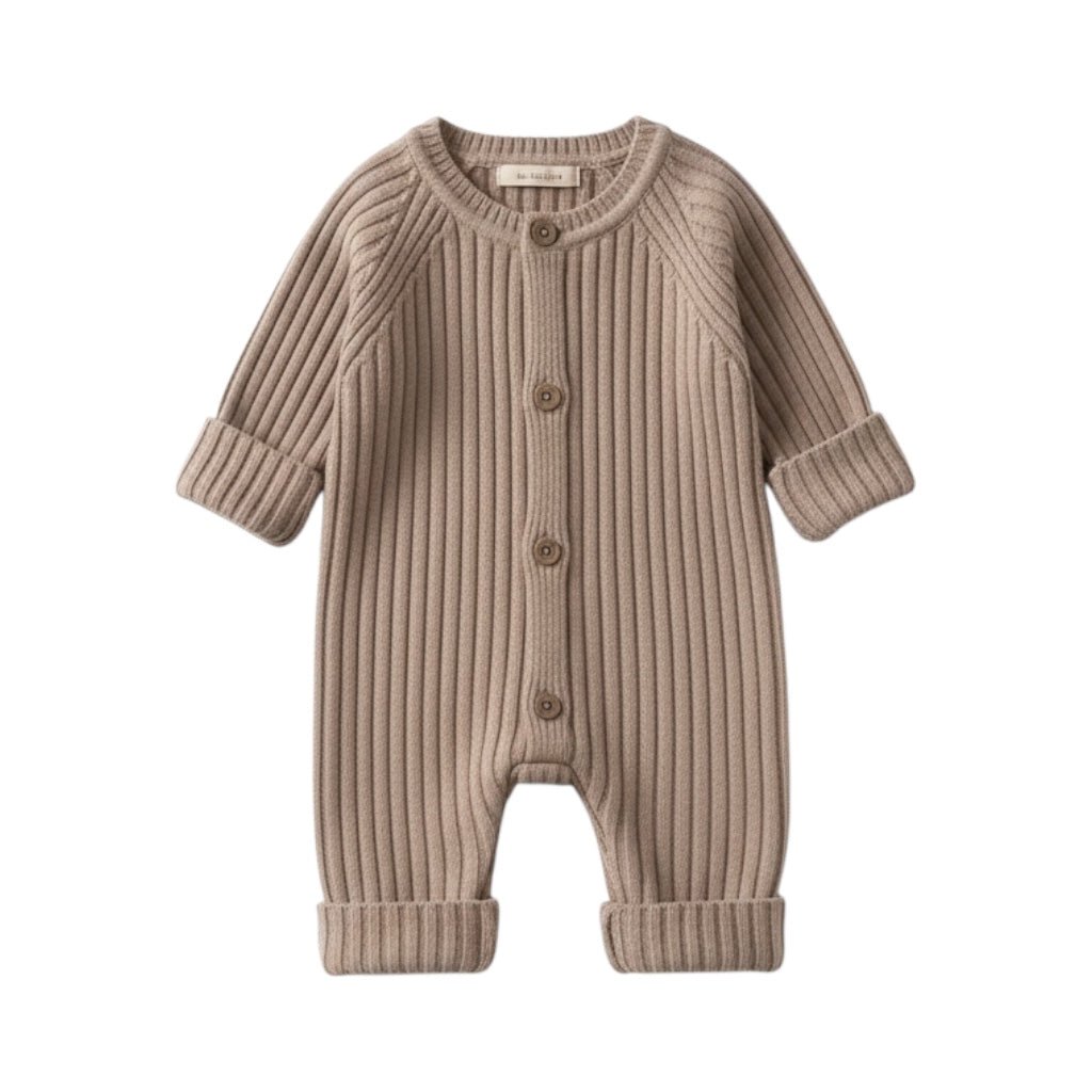Ribbed Knit Button Up Romper in Warm Neutrals