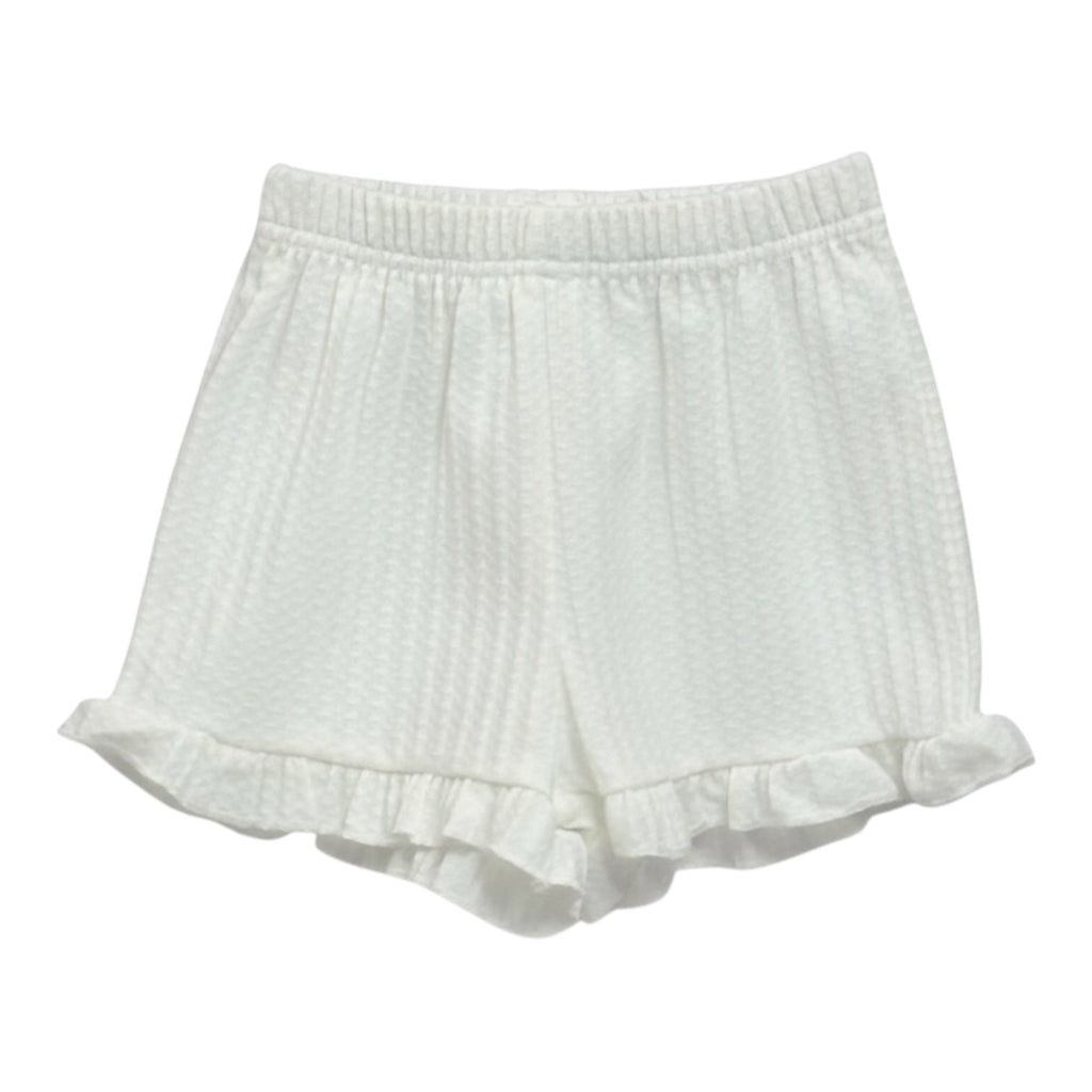 White Ribbed Ruffle Hem Button Top and Shorts Set