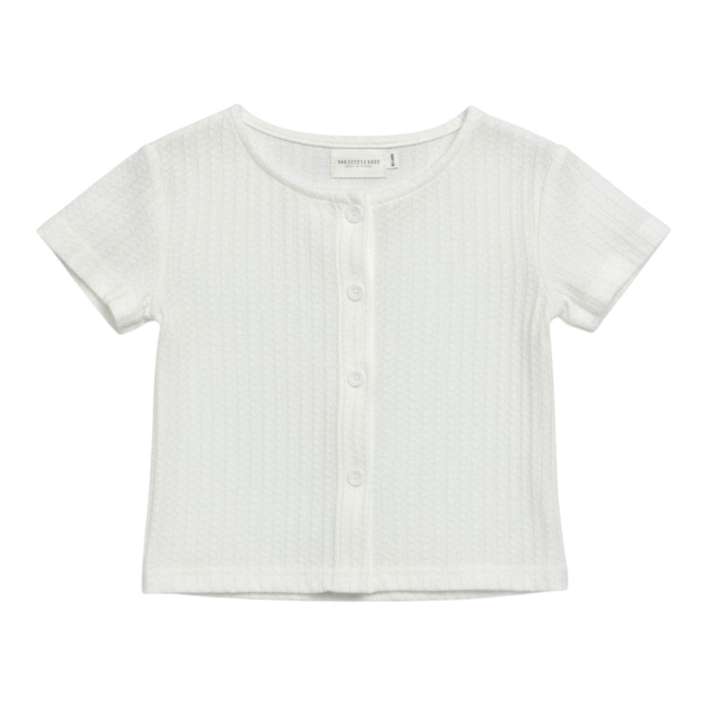 White Ribbed Ruffle Hem Button Top and Shorts Set