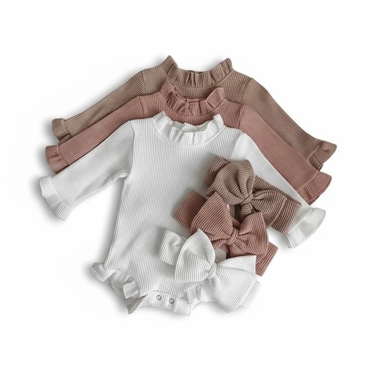Ribbed Ruffle Romper with Matching Headband
