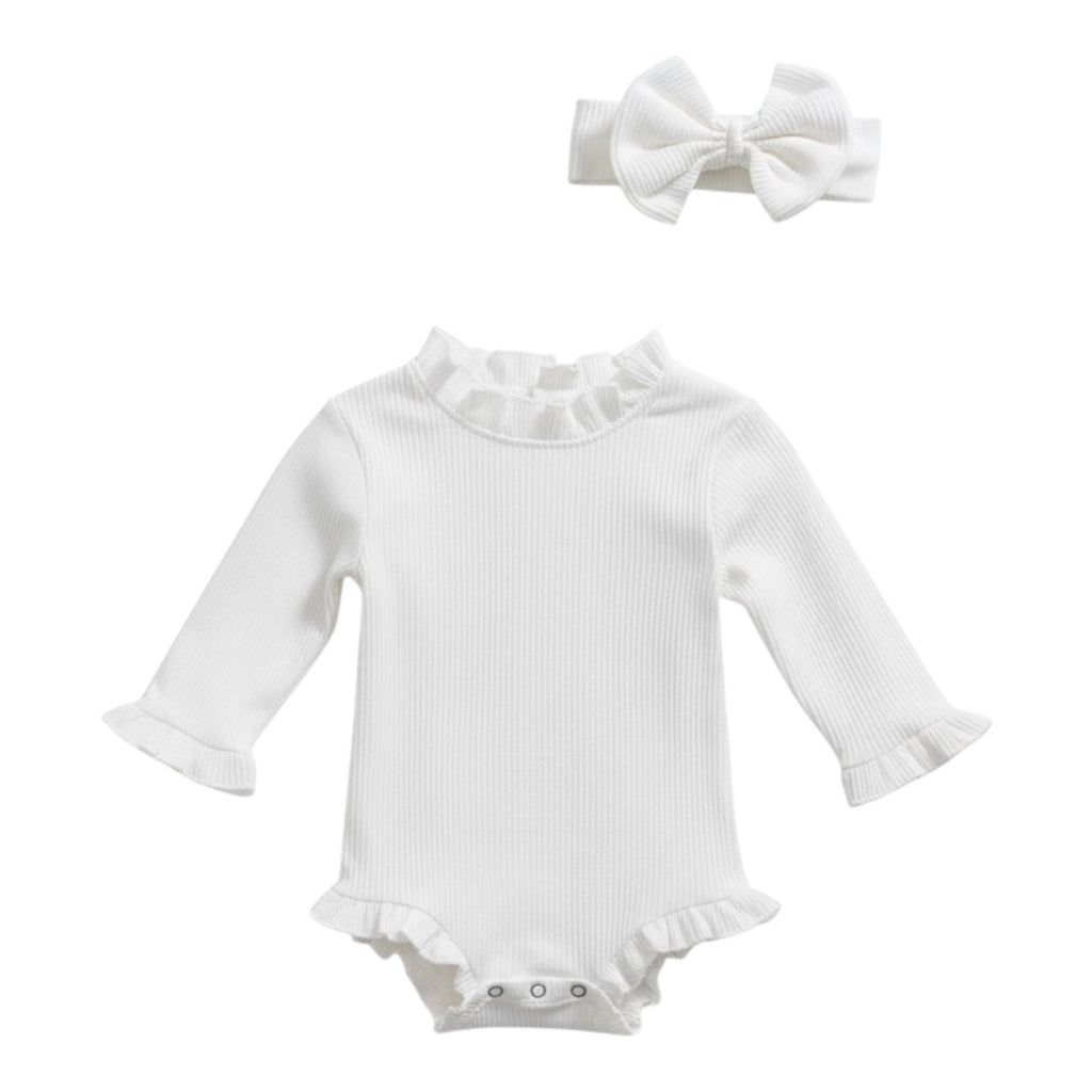 Ribbed Ruffle Romper with Matching Headband
