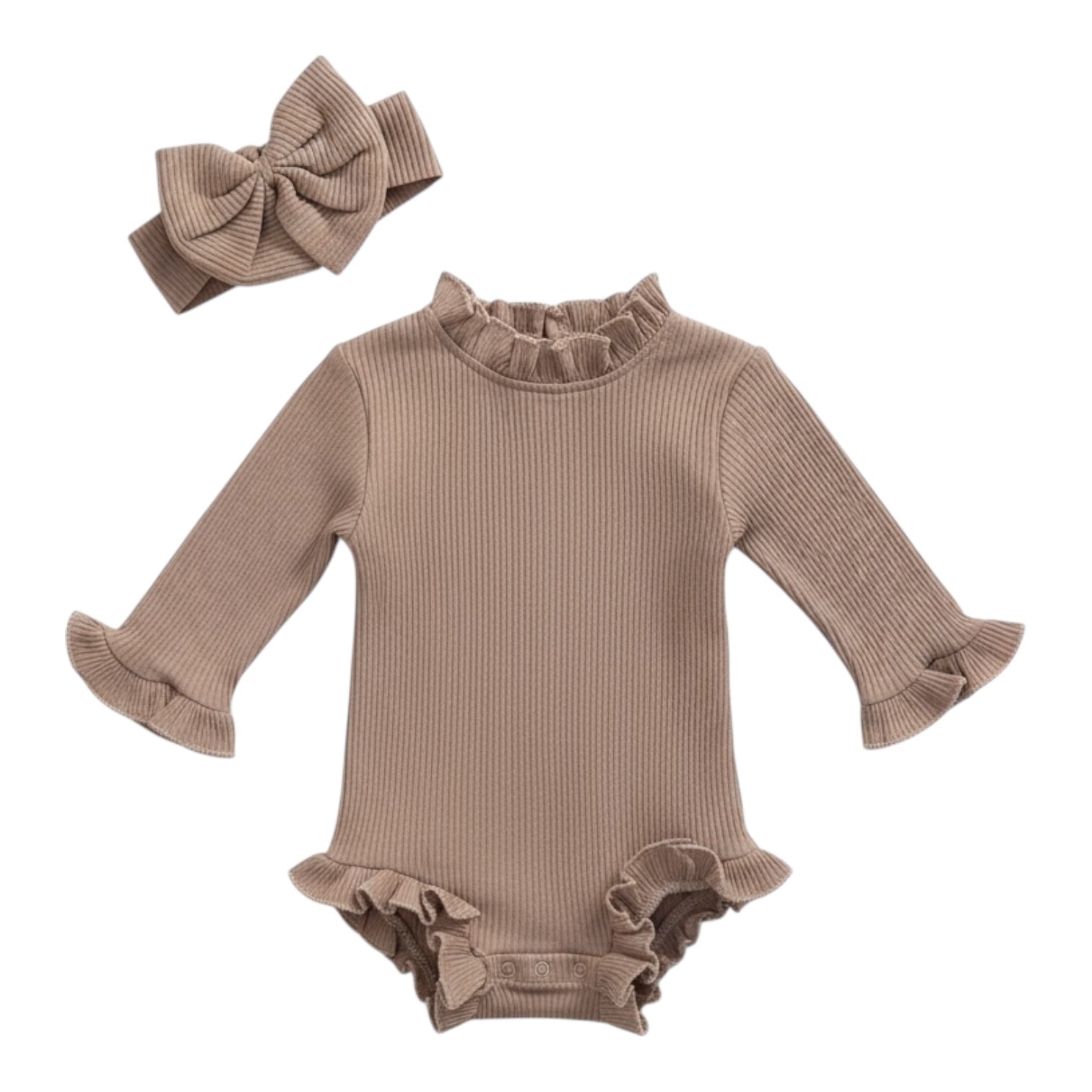 Ribbed Ruffle Romper with Matching Headband