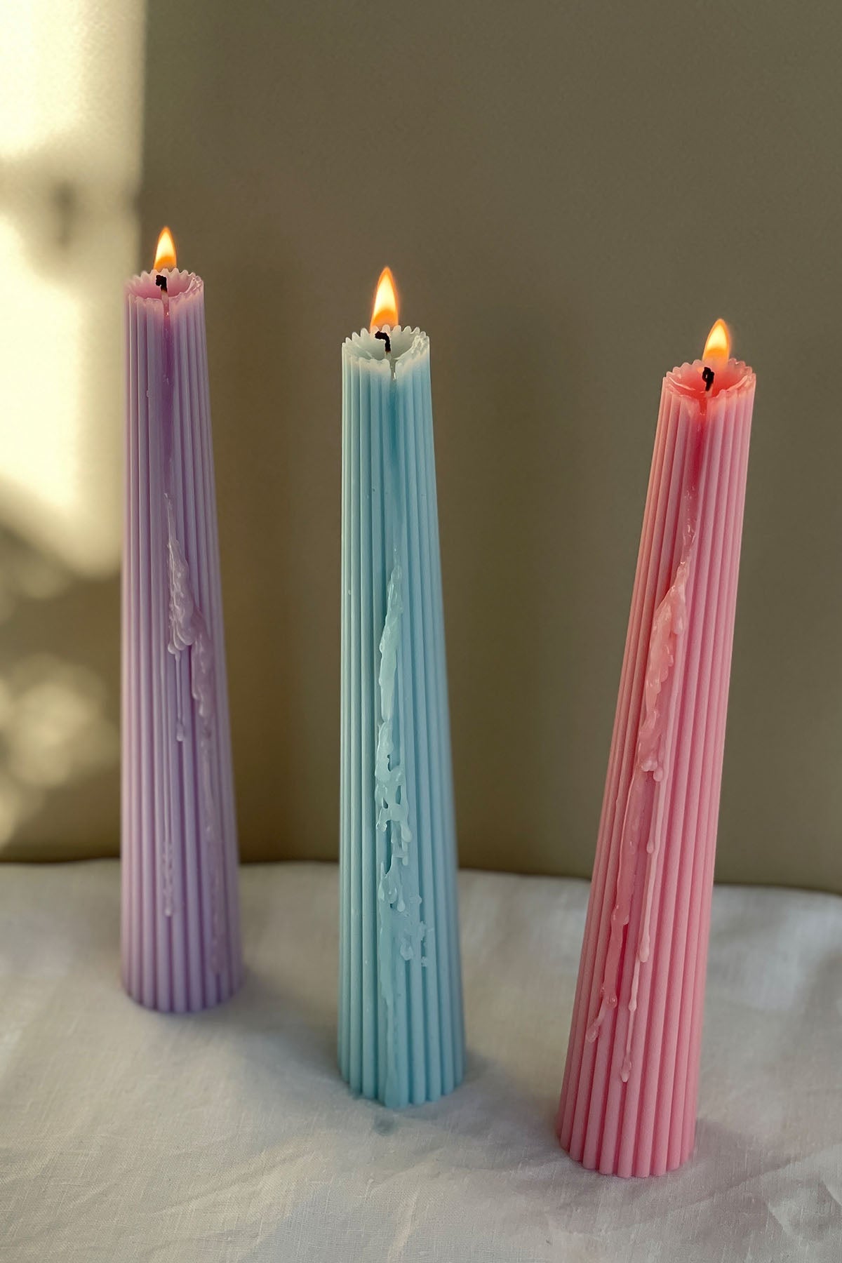 Ribbed Taper Candles in Neutral and Pastel