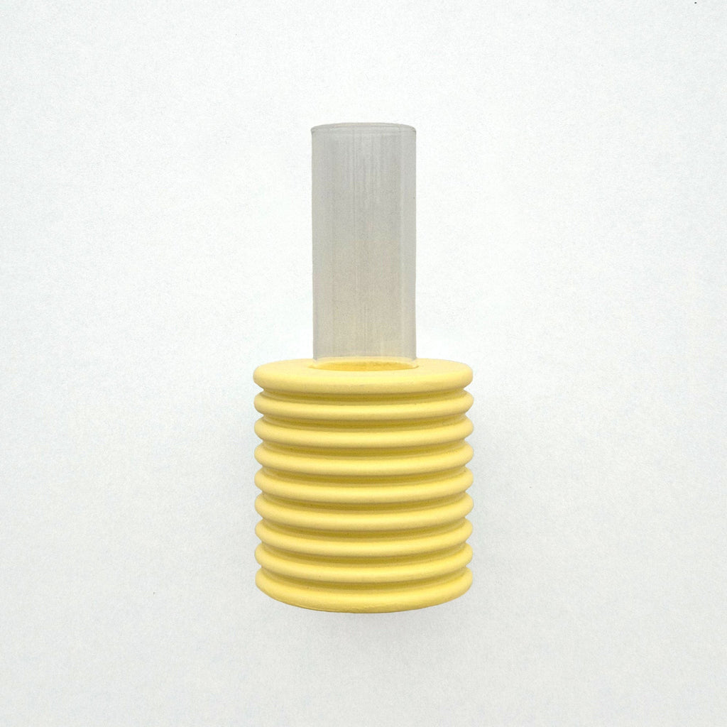 practical bright yellow ribble wall vase with metal hook for easy hanging on a beige wall