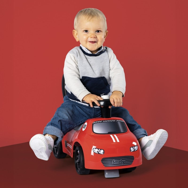 smoby red ride-on car for kids with horn and secret storage compartment