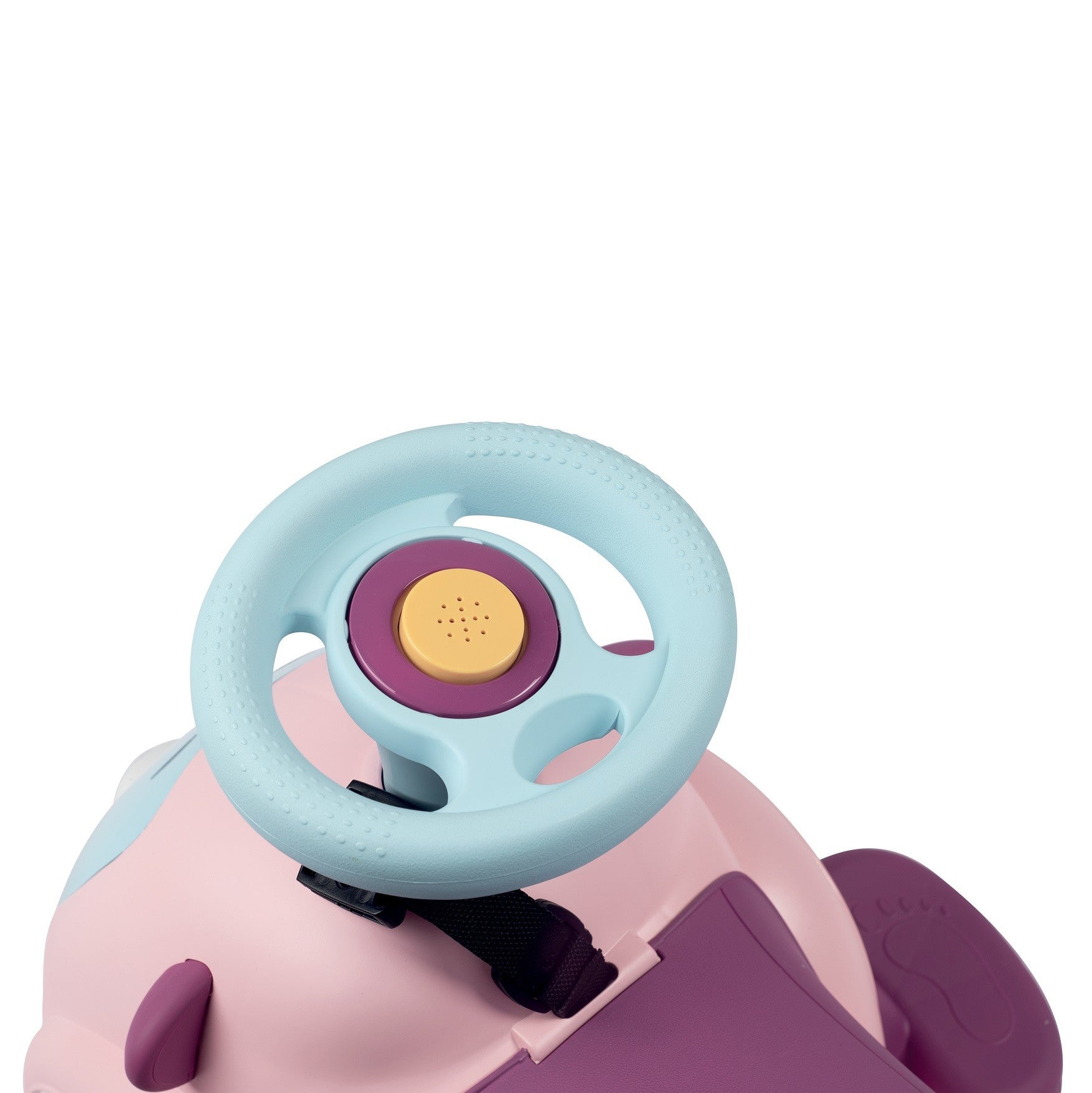 smoby maestro 3in1 pink ride-on toy with glowing eyes and horn in soft morning light