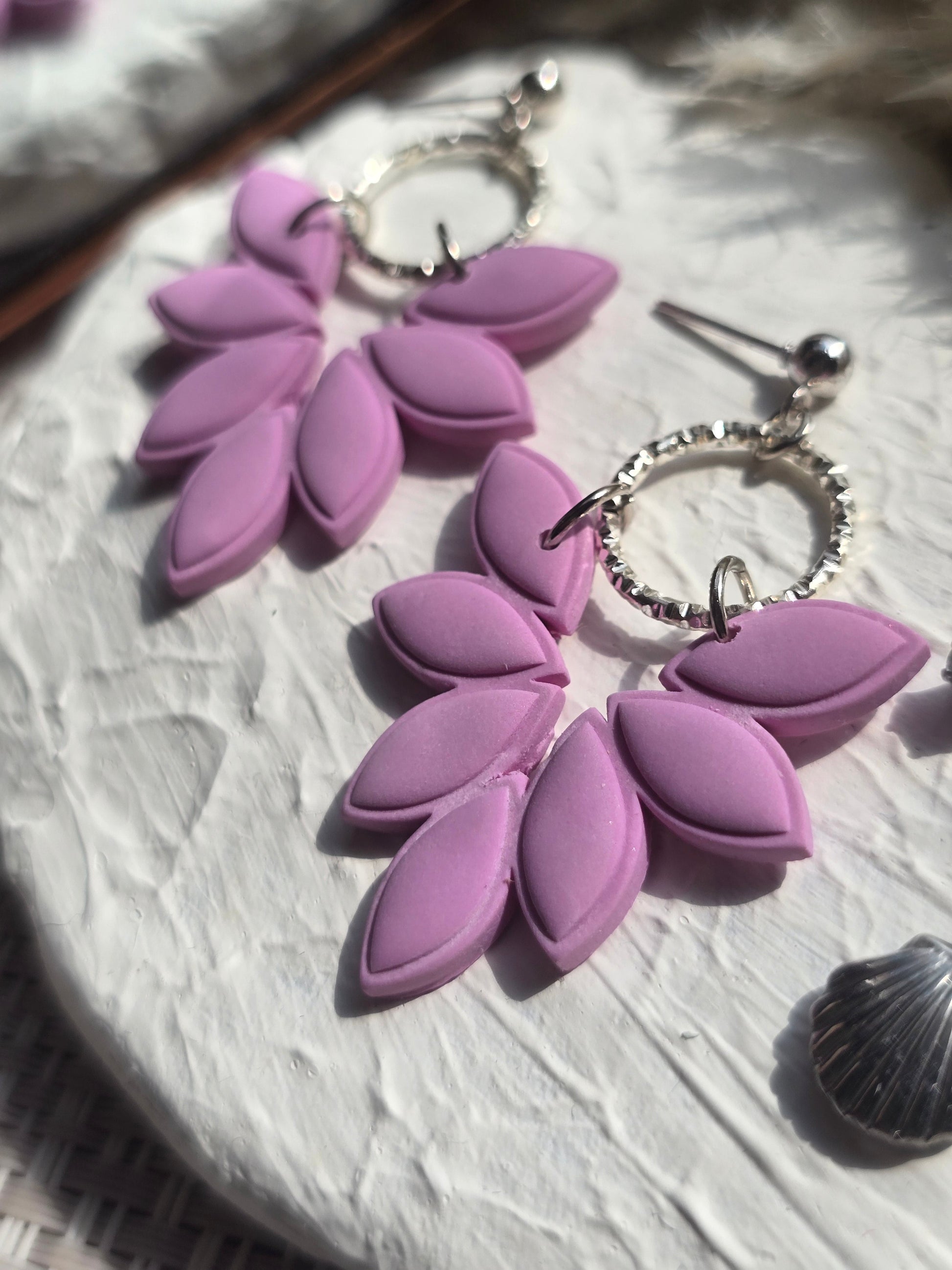 Amber Pink Leaf Earrings with Gold or Silver Hardware
