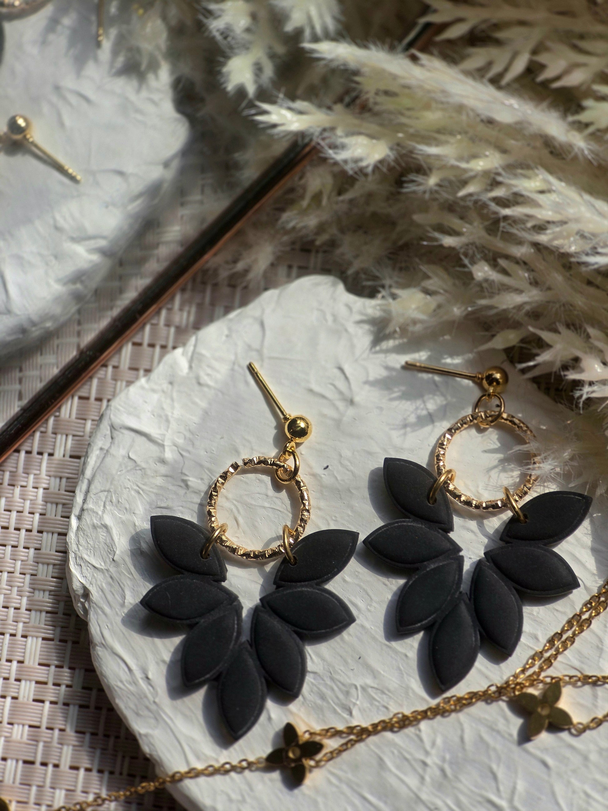 Amber Leaf Earrings in Gold and Silver