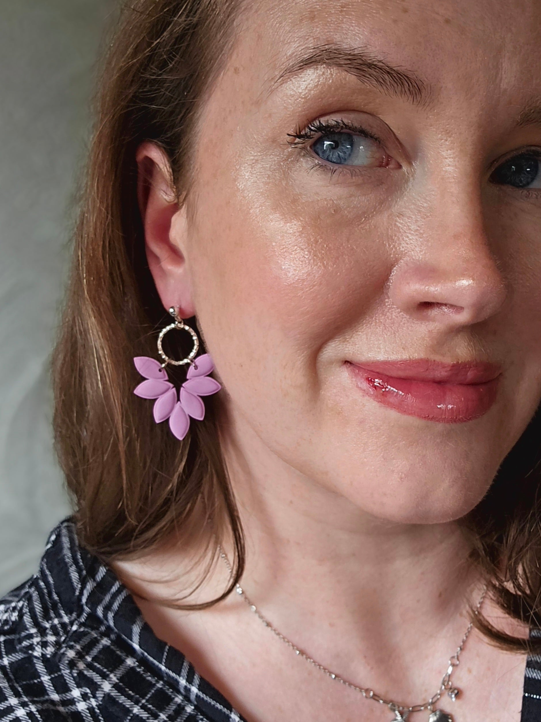 Amber Pink Leaf Earrings with Gold or Silver Hardware