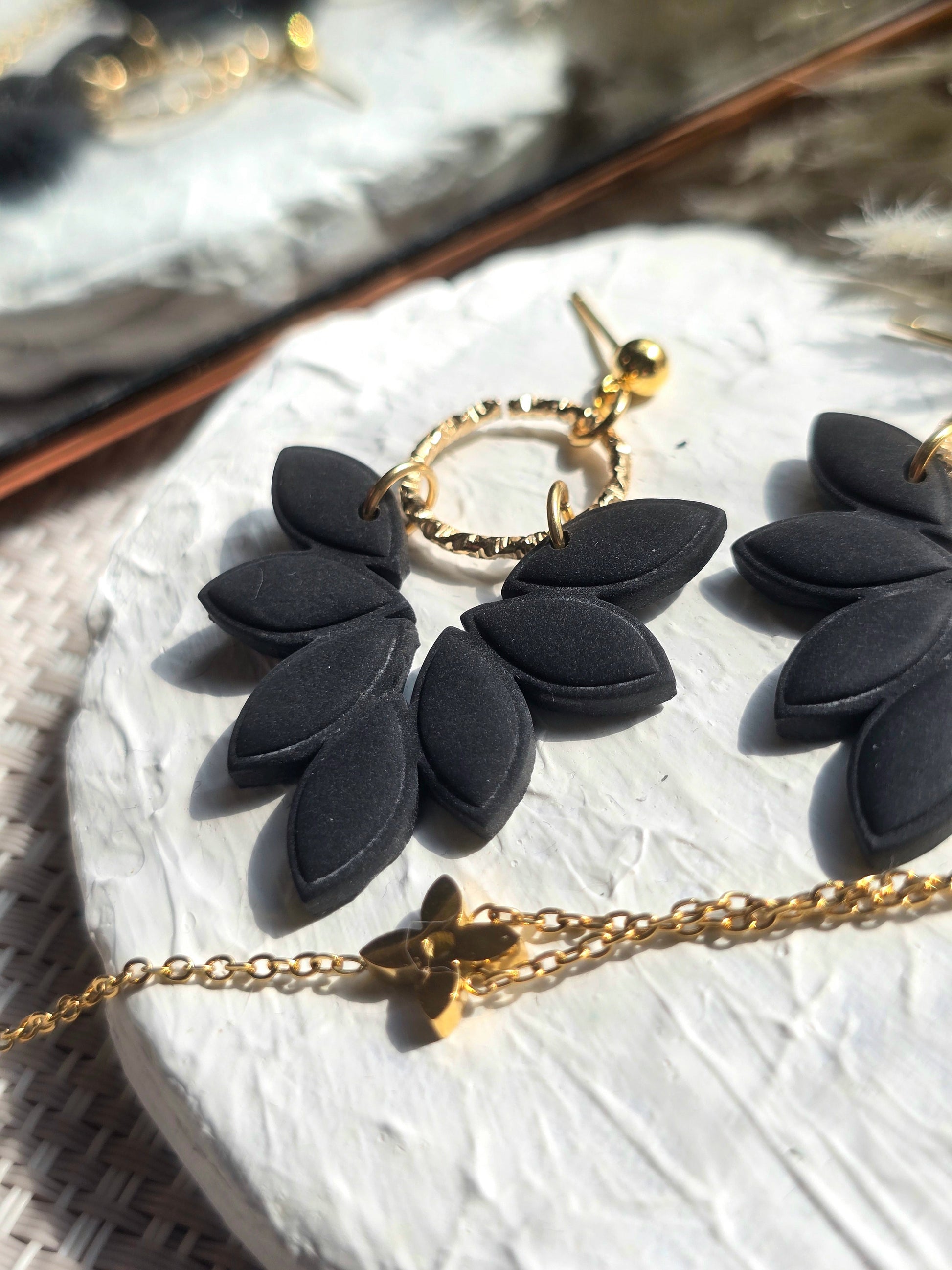 Amber Leaf Earrings in Gold and Silver