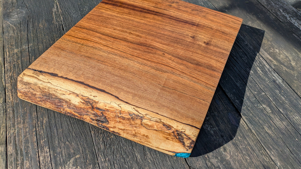 English Walnut Chopping Board 35cm x 36cm with Blue Resin Accent