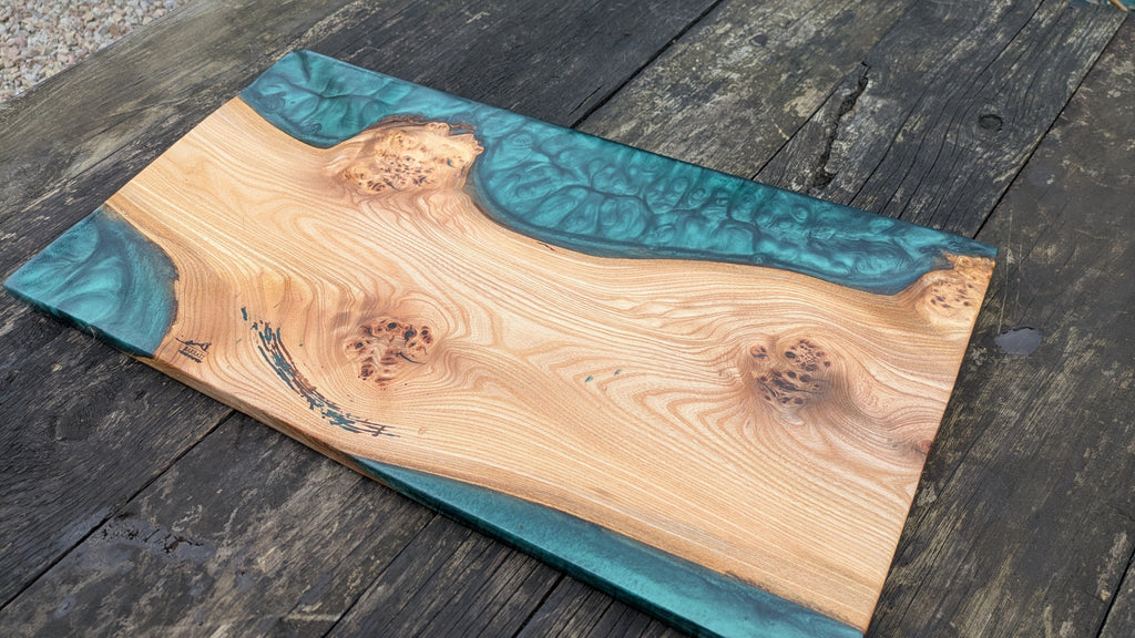 British Elm and Dark Green Resin Serving Board