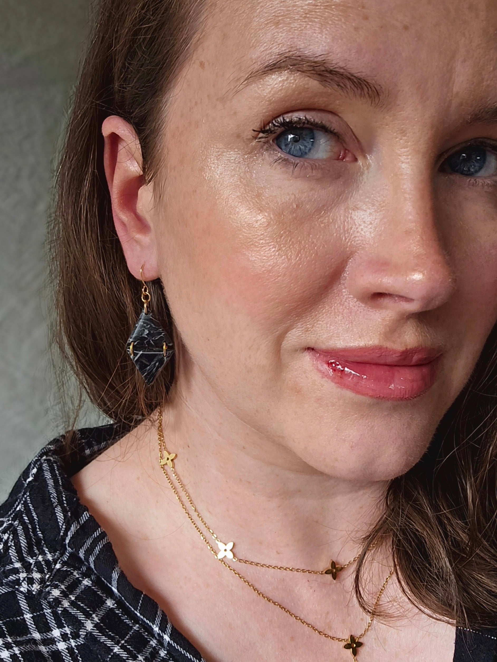 Black Marble French Hook Earrings